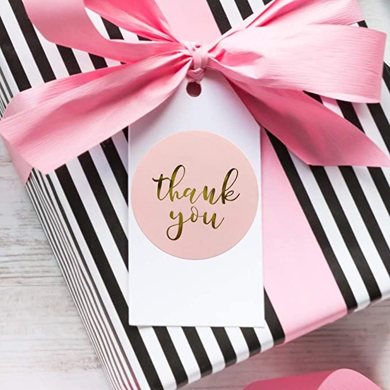 Cuộn 500 Miếng Dán Niêm Phong Bao Thư Hình Tròn In Chữ Thank You Màu Hồng Dễ Thương