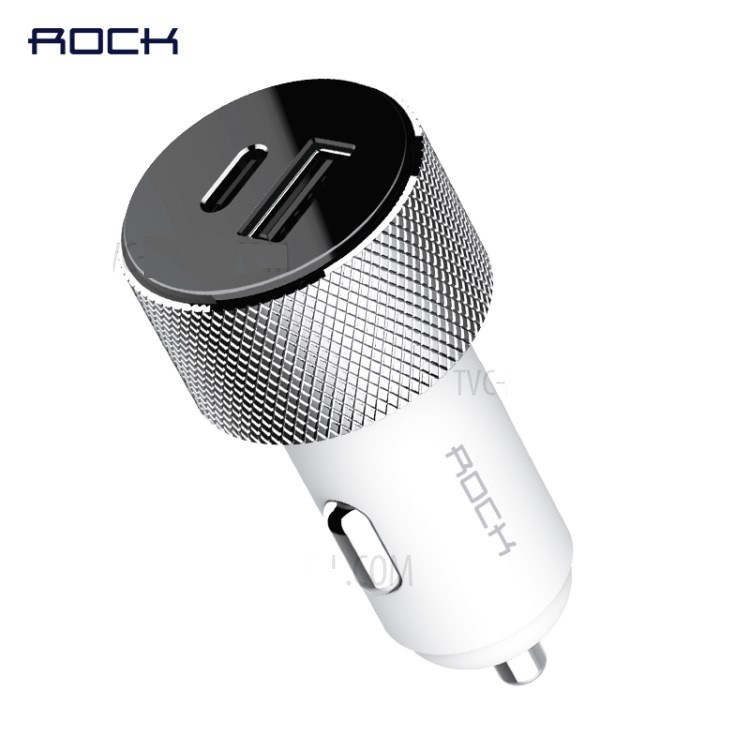 Củ sạc ô tô 2 cổng Quick Charge 3.0 USB-C Rock -BH 12 tháng 1 đổi 1 (Hàng chính hãng)