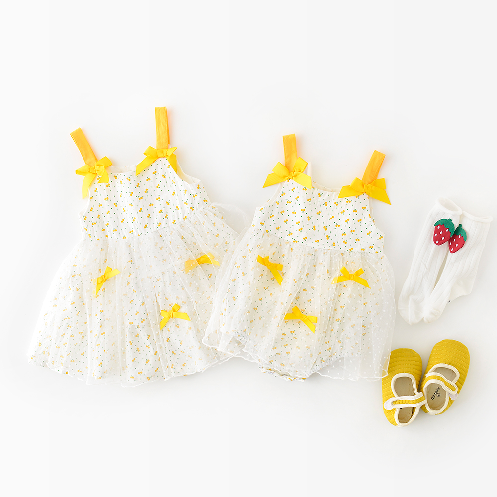Summer New Baby Girls Cherry Pattern Tutu Romper Sister Clothes