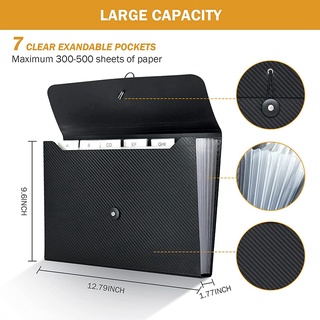 3Pcs Expanding File Folder Pocket Organizer A4 Letter Size 7 Pockets Document Keeper with Customizable Sticky Labels