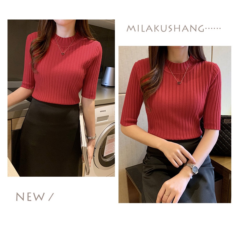 Áo Len Lửng Tay Dài Dáng Ôm Thời Trang Cho Nữ