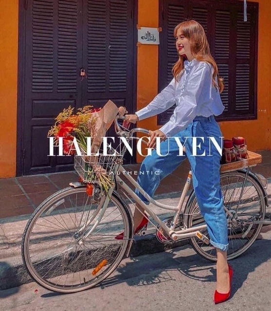 Quần baggy bò trơn bo gấu