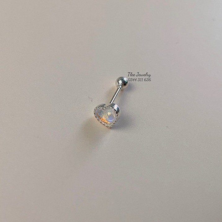 Khuyên tai bạc nữ TLEE tim đá moonstone chốt vặn mẫu lạ cực trendy TleeJewelry B0126