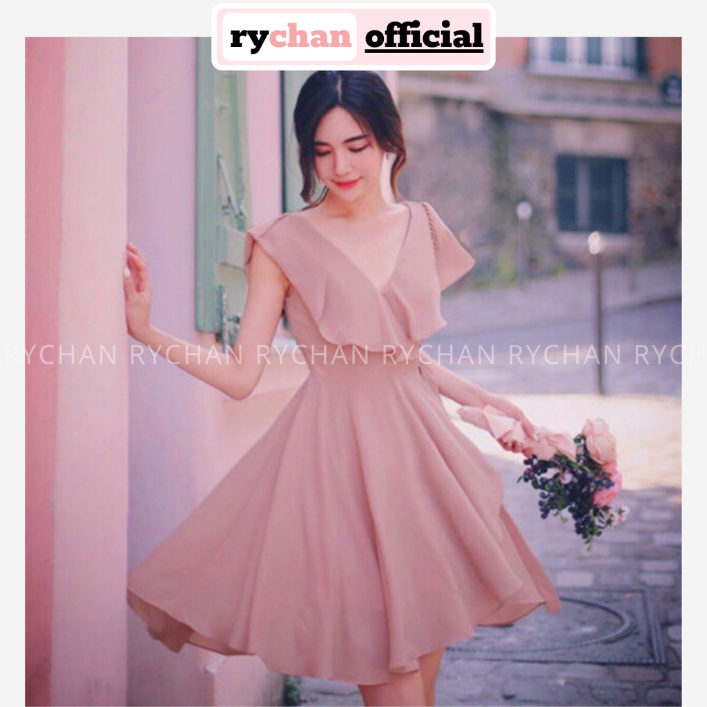 [ẢNH THẬT CUỐI] DX634 - Đầm Xòe Hồng Ruốc Phối Bèo Đắp Chéo