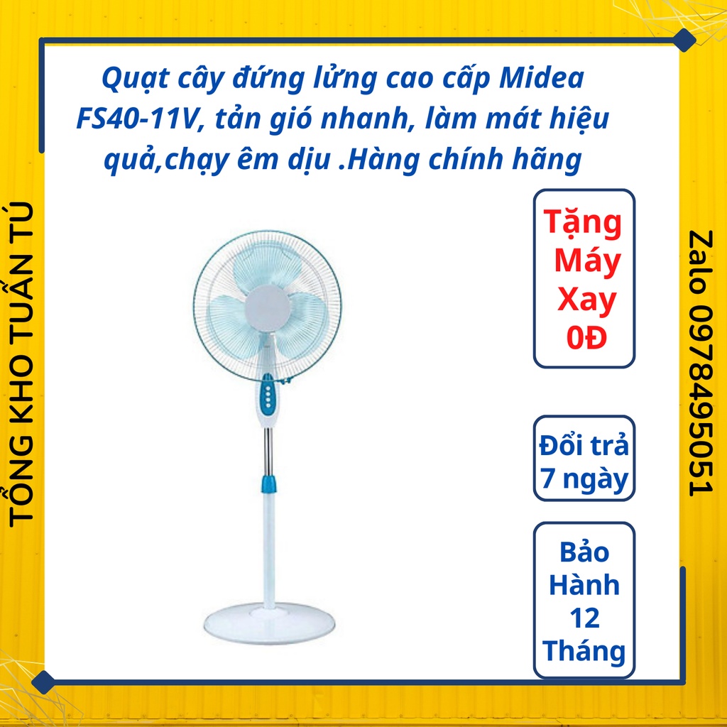 Quạt cây đứng lửng cao cấp Midea FS40-11V, tản gió nhanh, làm mát hiệu quả,chạy êm dịu .Hàng chính hãng