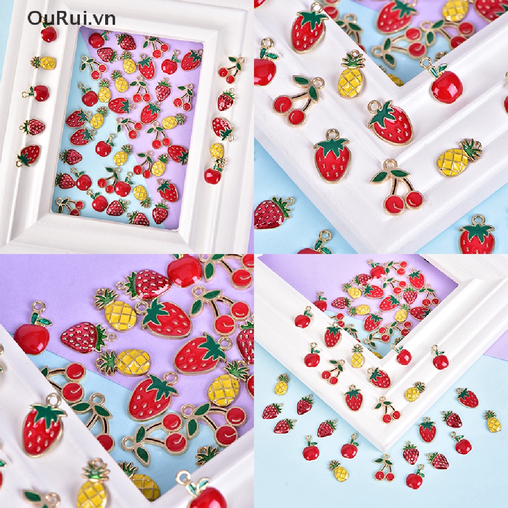 Set 10 Mặt Dây Chuyền Hình Trái Cherry Bằng Hợp Kim Tráng Men DIY