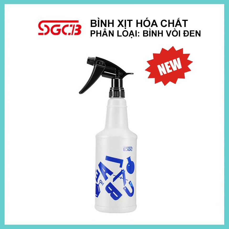 Bình xịt hóa chất cầm tay rửa xe chăm sóc xe hãng SGCB nhựa HDPE 2 màu đầu phun Đen và Bạc 800mL
