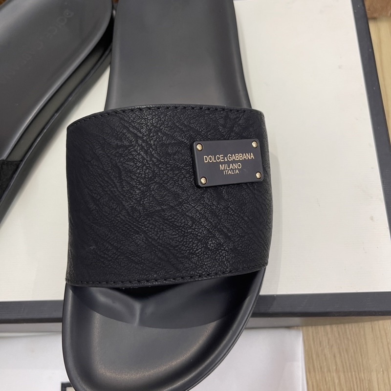 Dép quai ngang nam DA BÒ Thật đen mới nhất size 38-43)