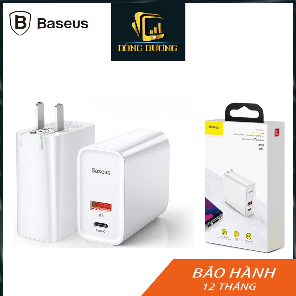 Củ sạc nhanh Baseus 30w PPS 2 cổng USB/Type C  hỗ trợ QC 3.0 sạc nhanh ipad/iphone/samsung...  - Phụ Kiện ĐÔNG DƯƠNG