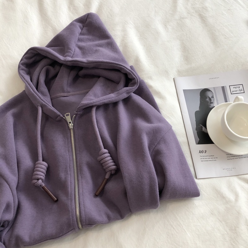 Áo Hoodie Mỏng Màu Trơn Thời Trang Thu Đông Cho Nữ