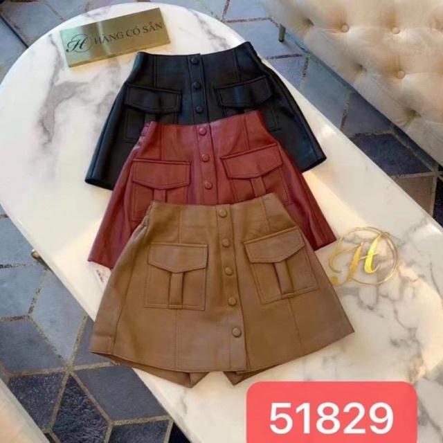 QUẦN GIẢ VÁY DA KHUY DỌC CHUN SAU TÚI HỘP HANGG QCL1 MS24179