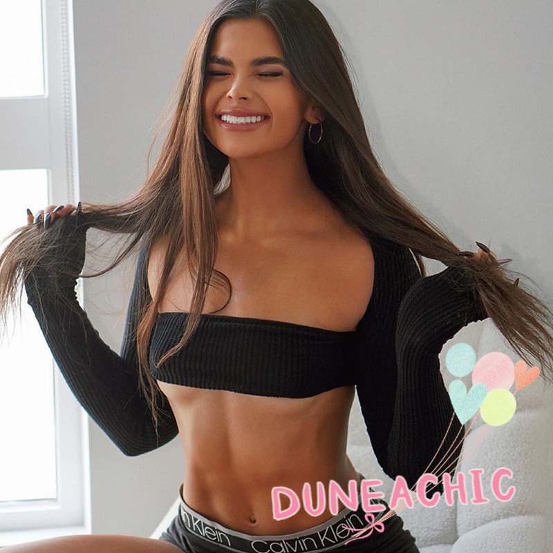 DUNEA Áo Thun Dài Tay Màu Sắc Đơn Giản Cho Nữ