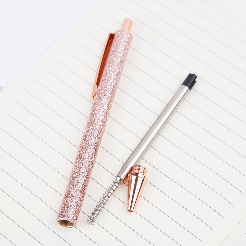 zuo✨Luxury Bling Metal Ballpoint Pen 1.0mm Glitter Oil Flow Pens Office Supplies School Stationery