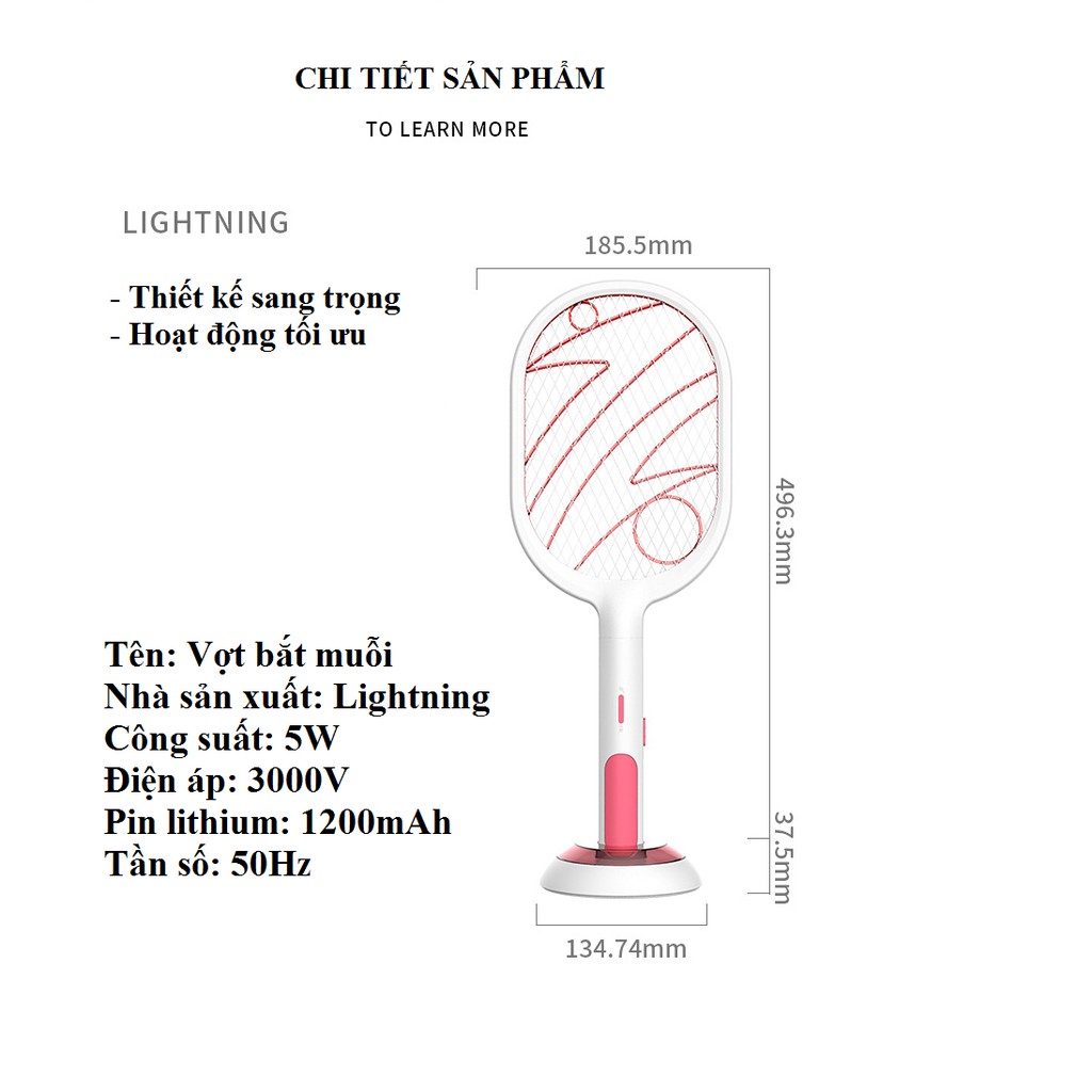 Vợt bắt muỗi thông minh kiêm đèn bắt muỗi pin 1200mAh cổng sạc USB chất lượng cao