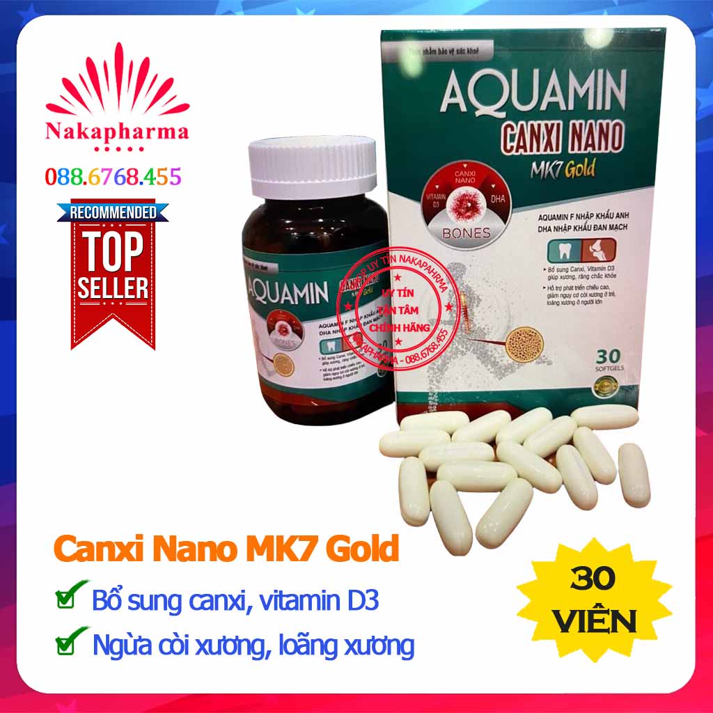 [KÈM QUÀ] Aquamin Canxi Nano MK7 Gold – Dành cho trẻ còi xương, chậm lớn, chậm phát triển chiều cao