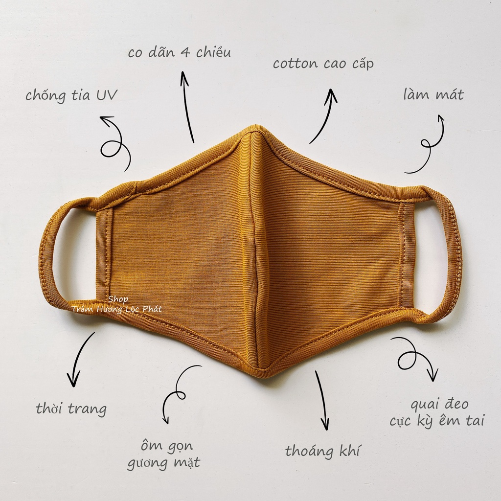 Khẩu Trang Vải Nam Nữ Màu Kaki Vàng Nâu Cotton Nhật Cao Cấp Chống Nắng Ngăn Tia UV Thoáng Mát Mềm Mại 1 cái