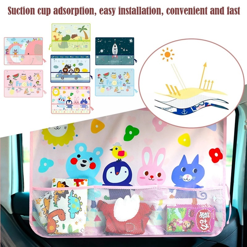 Tấm Che Nắng Cho Cửa Sổ Xe Hơi Kèm Túi Lưới Chống Tia UV Họa Tiết Hoạt Hình Dễ Thương Kèm Móc Treo Tiện Dụng Cho Sedan SUV