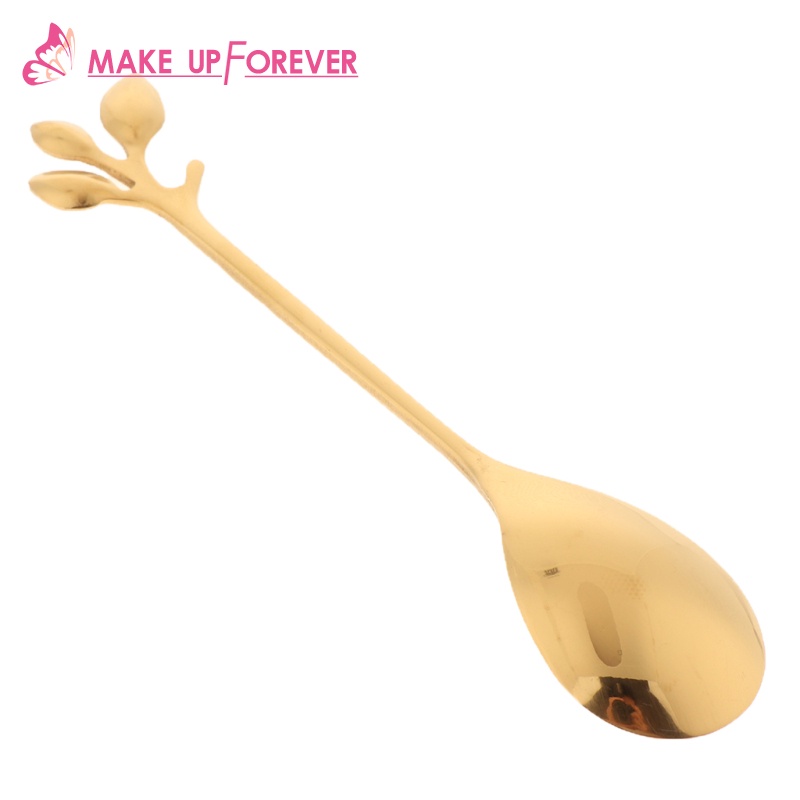 [Make_up Forever]Leaf Pattern Stainless Steel Tea Coffee Spoon Tableware Colorful