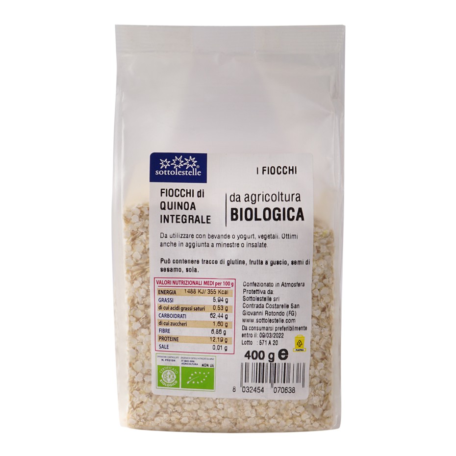 Diêm mạch nguyên cám hữu cơ cán dẹp Sotto 400g Organic Quinoa Flakes