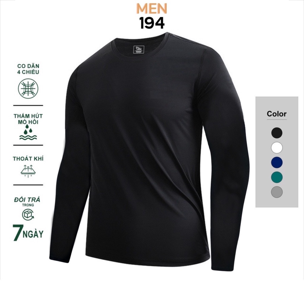 Áo giữ nhiệt thể thao nam Men 194 cao cấp, vải thun poly lạnh co dãn siêu tốt, form ôm slimfit - AGN Trơn