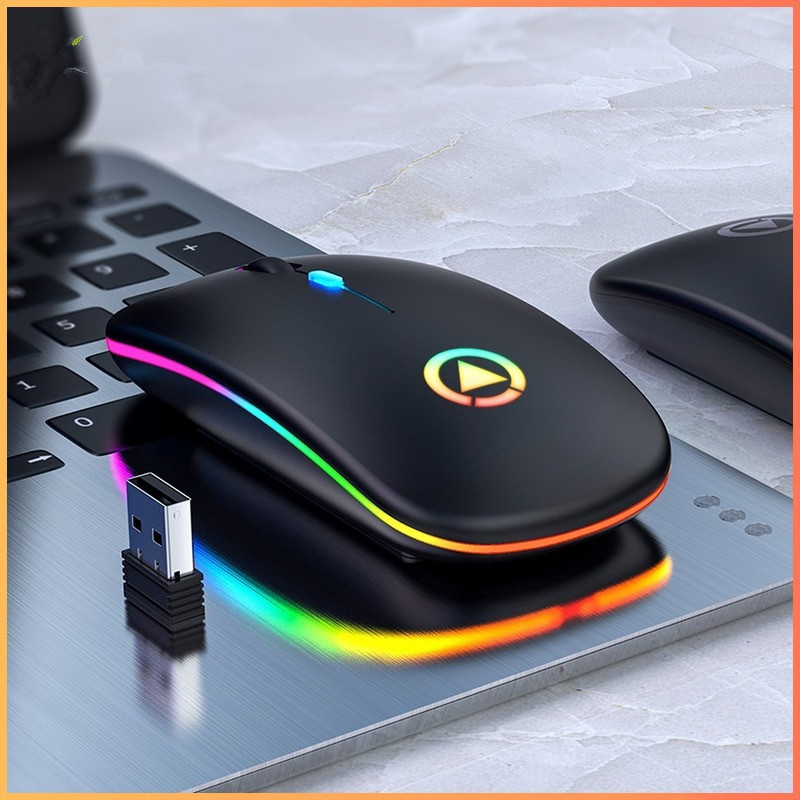 A2 Wireless Silent Mouse 2.4G Ultra Slim 1600DPI Optical Ergonomic RGB LED Backlit Rechargeable Gaming Mice