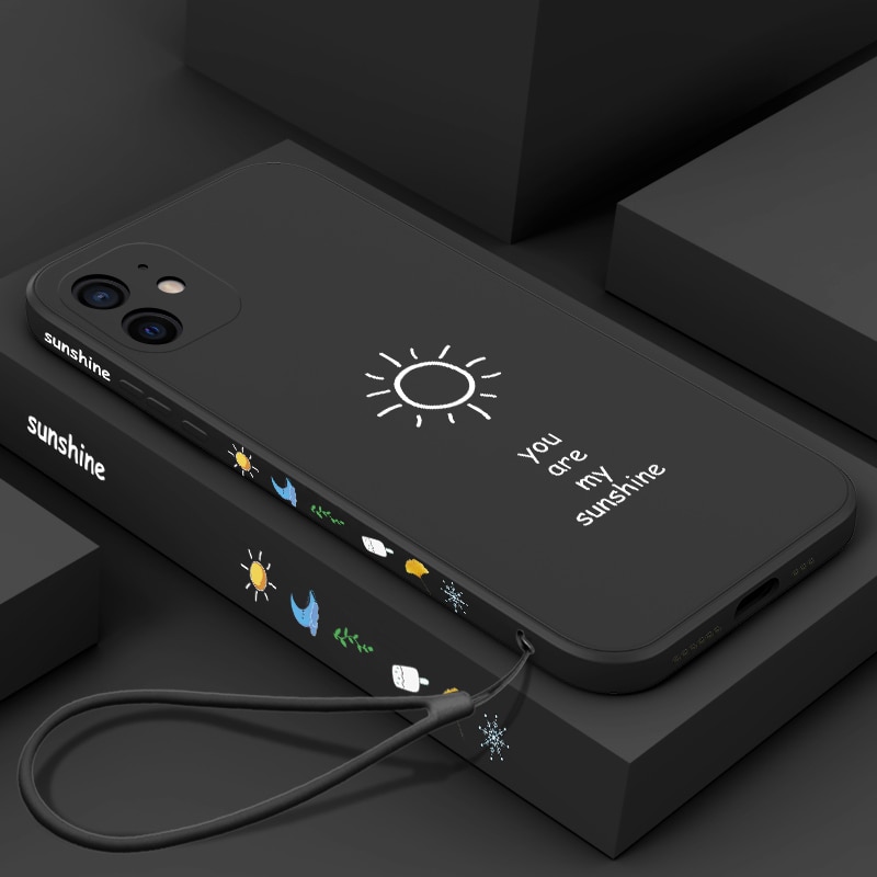 Ốp Lưng Silicone Siêu Mỏng Hình Vuông Có Dây Đeo Cho Iphone 12 11 Pro Xs Max Se Xr X 8 7 6 Plus