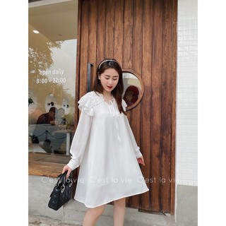 Váy tơ lụa bèo vai đi biển cực kì bay bổng