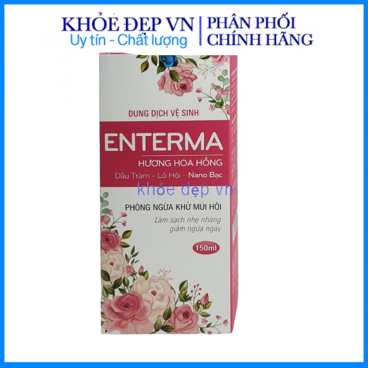 Dung dịch vệ sinh ENTERMA hương hoa hồng, dầu tràm, lô hội, nano bạc làm sạch, kháng khuẩn, ngăn mùi – Chai 150ml