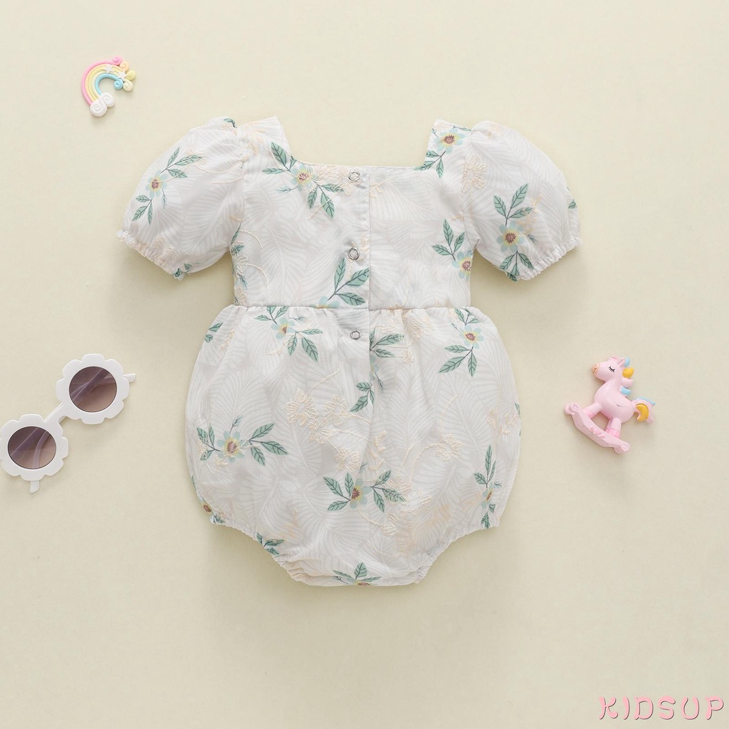 Bộ áo liền quần cổ vuông in hoa xinh xắn cho bé gái