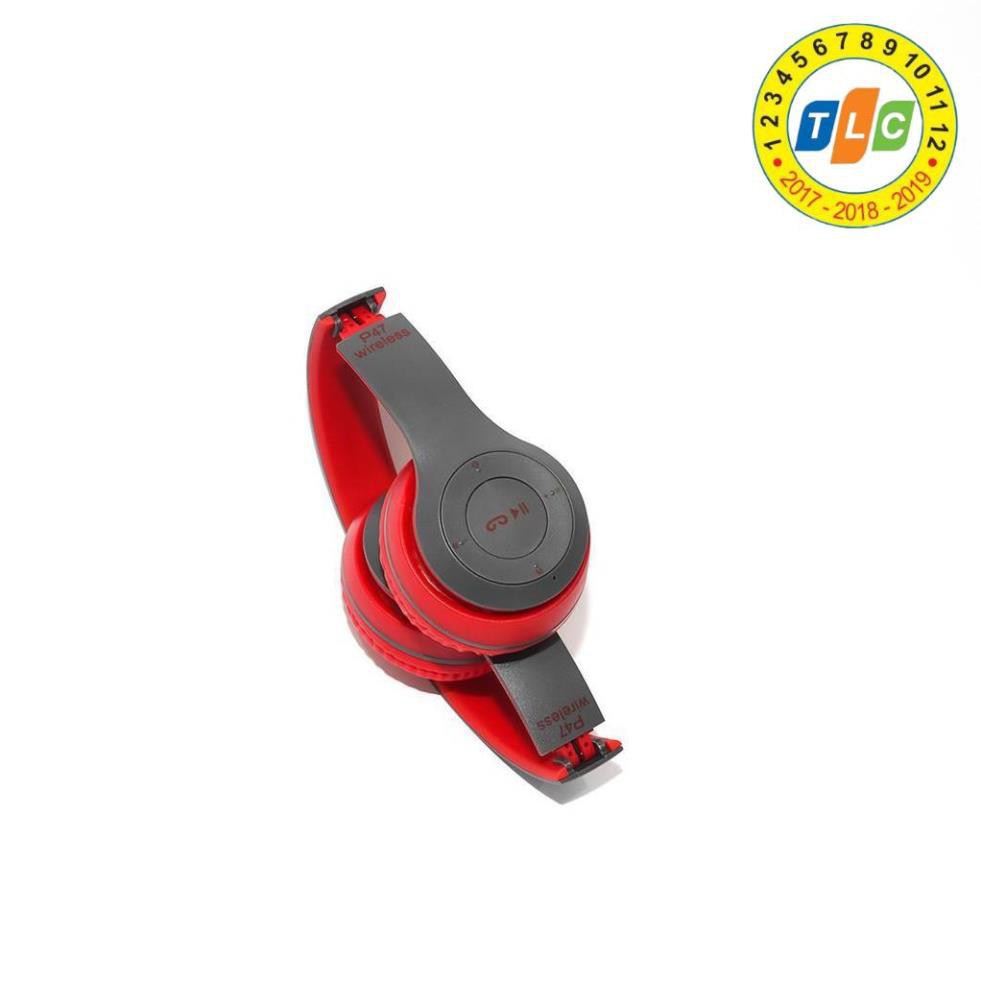 Tai nghe chụp tai cao cấp có khe thẻ nhớ Bluetooth P47 (Đen Đỏ) 1000002735