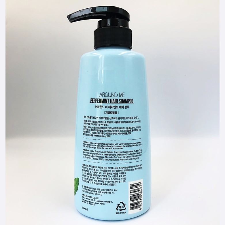 Combo Dầu Gội Và Dầu Xả Sạch Gàu Cho Tóc Dầu Around Me Peppermint Hair Shampoo Hương Bạc Hà 500ml/chai