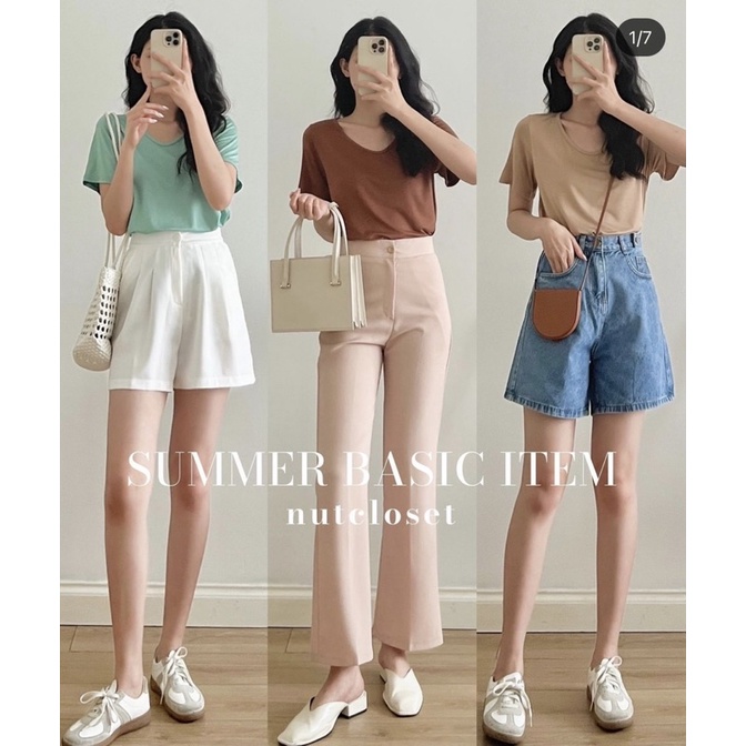 [Ảnh thật/Video]Áo phông nữ vạt tôm dáng mới Áo thun nữ cổ vát form rộng kiểu năng động cá tính