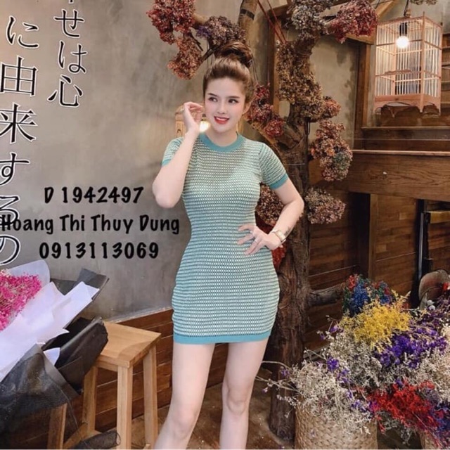 Váy len màu xanh body