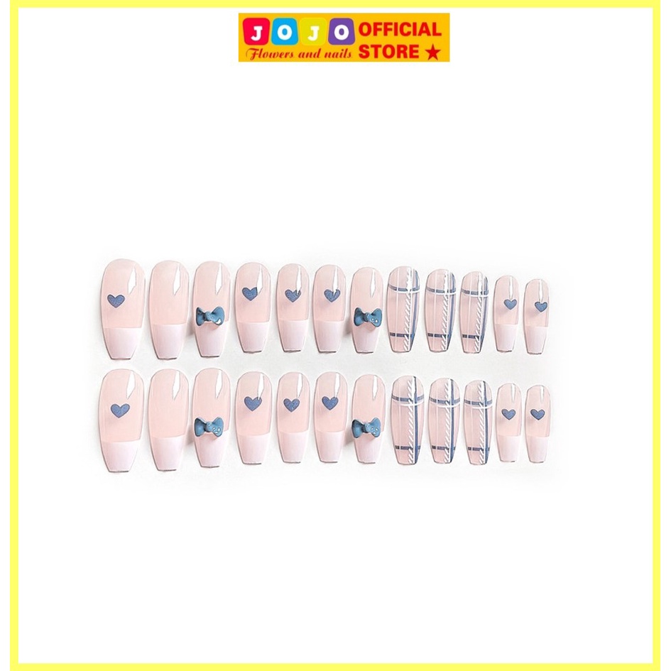 Móng tay giả dáng vuông dài đính nơ Y29 kèm keo silicon dùng tại nhà