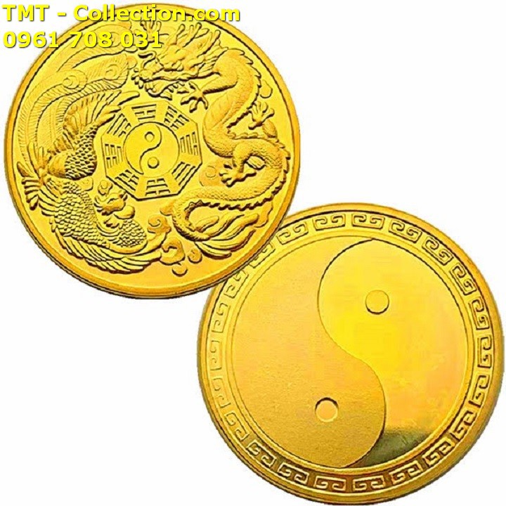 Xu Long Phụng Bát Quái Âm Dương; Màu: vàng; đường kính của mỗi đồng xu là 3cm-TMT Collection-SP002467