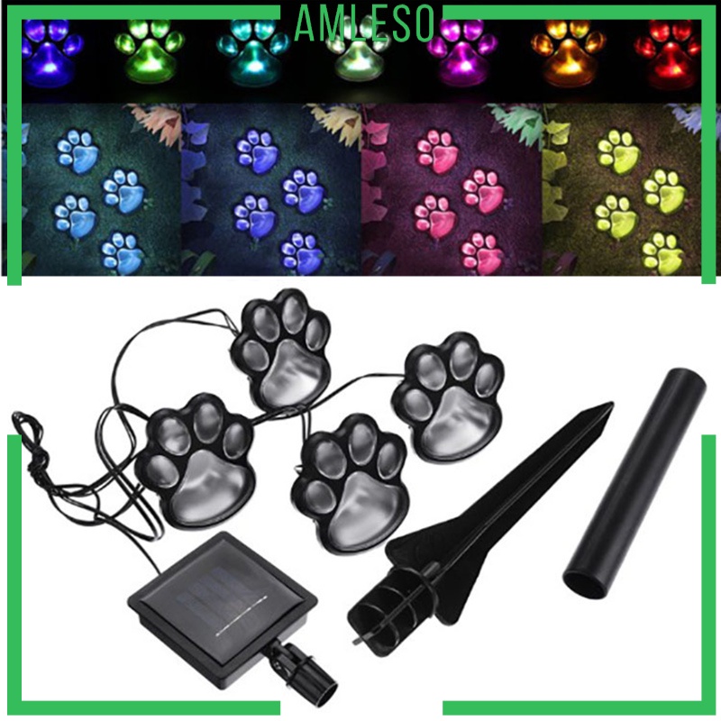 Bộ 4 Đèn Led Năng Lượng Mặt Trời In Hình Dấu Chân Cún Độc Đáo Trang Trí Sân Vườn