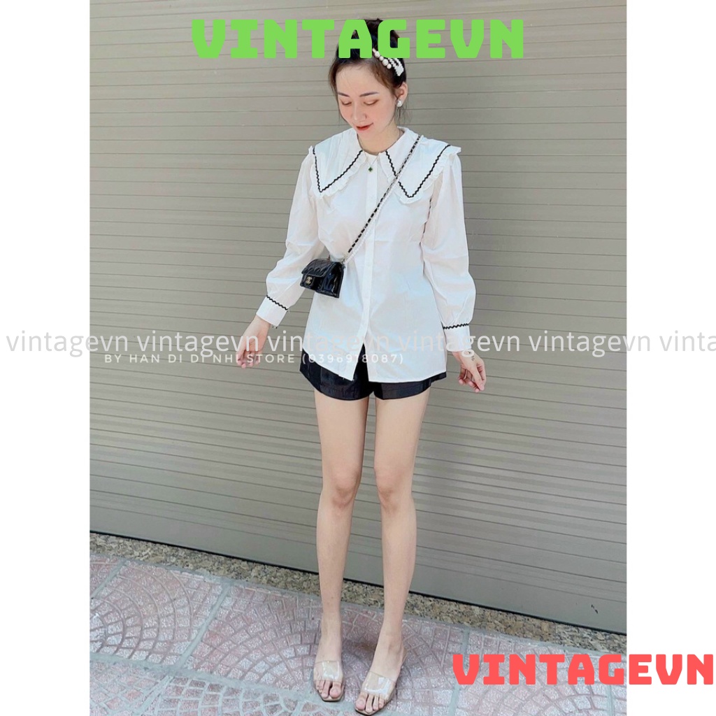 Áo sơ mi nữ cổ bèo , áo babydoll tay bèo hàng QCCC loại 1 A00013 kaca vintagevn