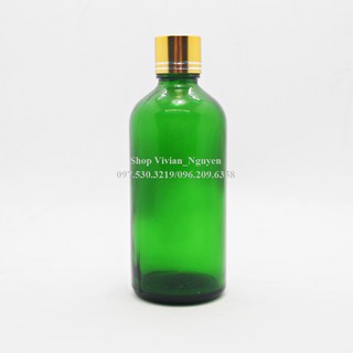 {Sỉ từ 5500vnđ} Chai đựng tinh dầu màu xanh lá 100ml nhỏ giọt - Nắp nhôm vàng trơn (LOẠI ĐẸP)