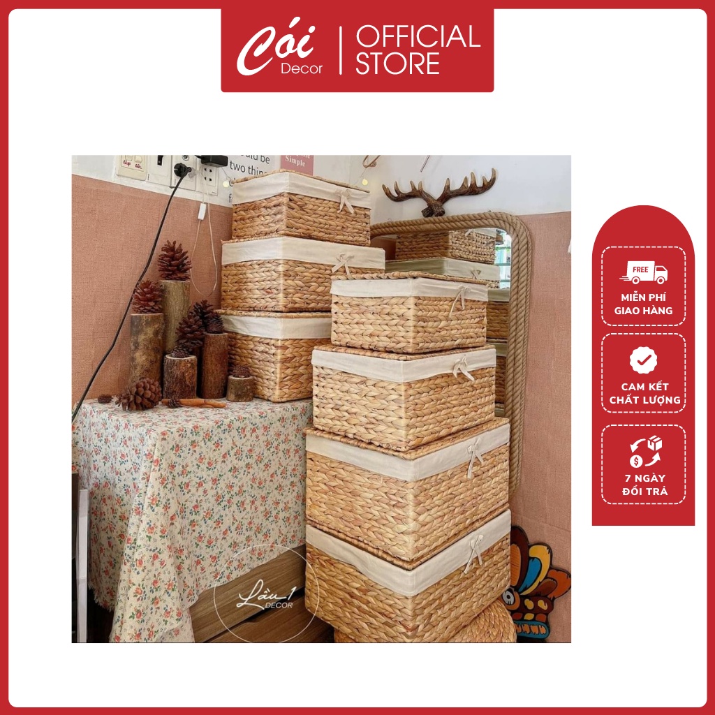 Giỏ Đựng Đồ Lục Bình Chữ Nhật Cao Câp Thời Trang Trang Trí Chụp Ảnh Cực Xinh - Cói_Decor_HN