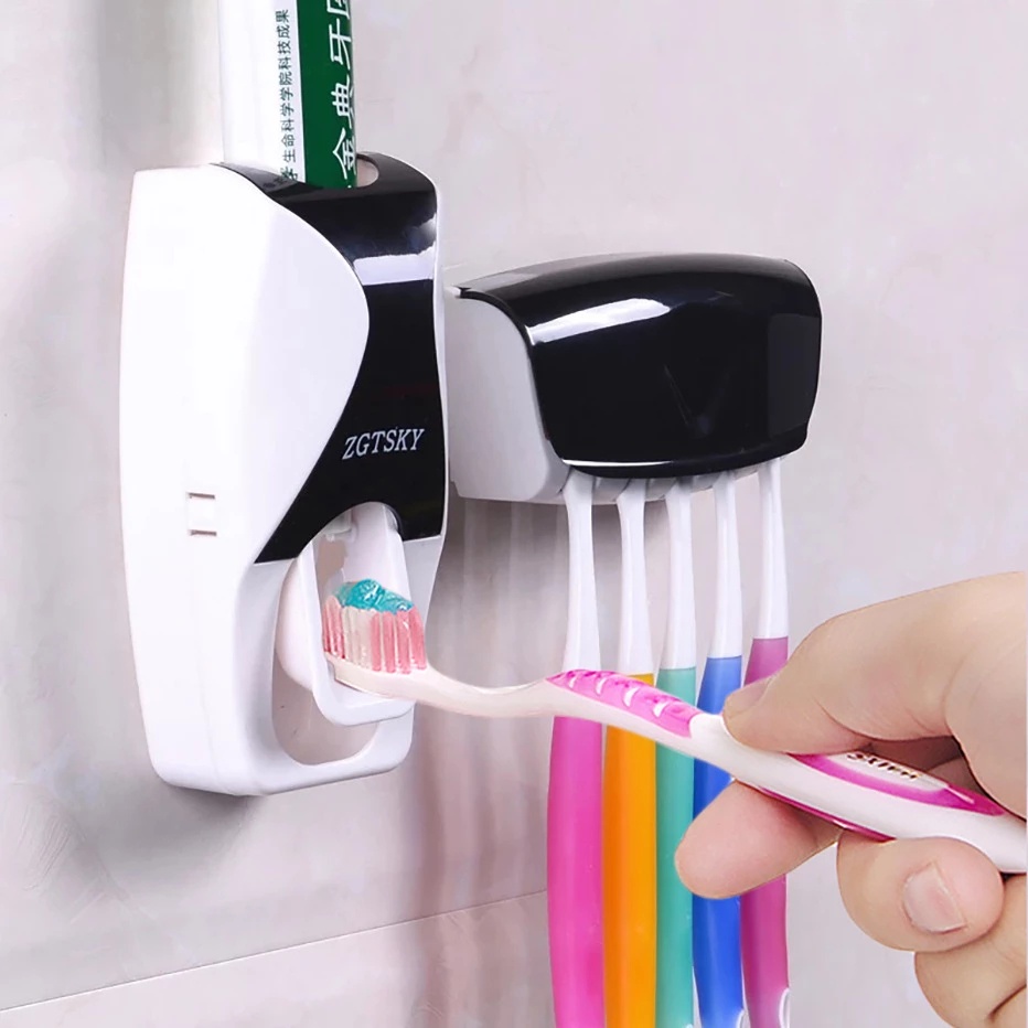 Bộ Hộp Lấy Kem Đánh Răng Tự Động Và Giá Treo Bàn Chải Đánh Răng