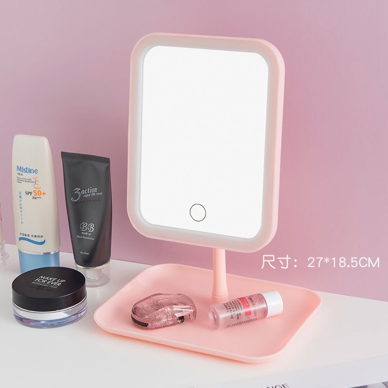 Gương Trang Điểm Để Bàn Đèn Led Chữ Nhật Có Khay