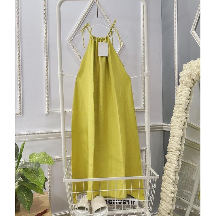 Đầm maxi cổ yếm thắt vai dáng dài hottrend Váy chất đũi tơ 3 màu siêu mát
