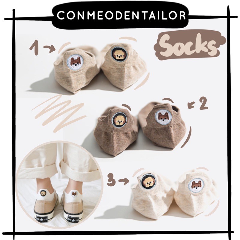 CONMEODENTAILOR Vớ ngắn gót hình gấu đôi