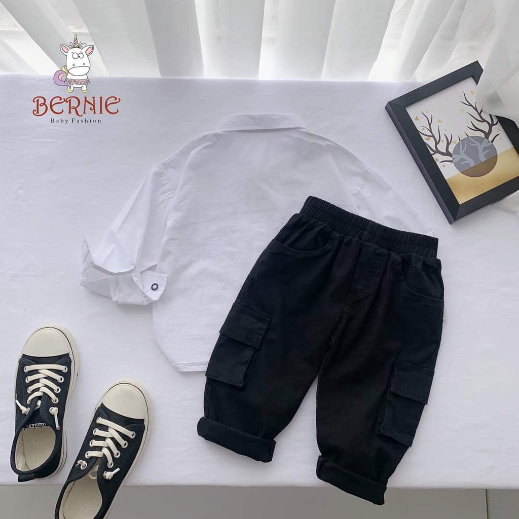 Set bộ sơ mi trắng bé trai quần kaki túi hộp Bộ quần áo thời trang bé trai Hàn Quốc - STB