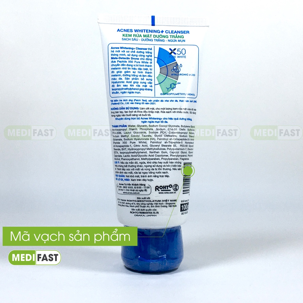 Sữa rửa mặt dưỡng trắng da Acnes Pure White Cleanser - ngăn ngừa tia UV tác động lên da, ngừa mụn an toàn cho da