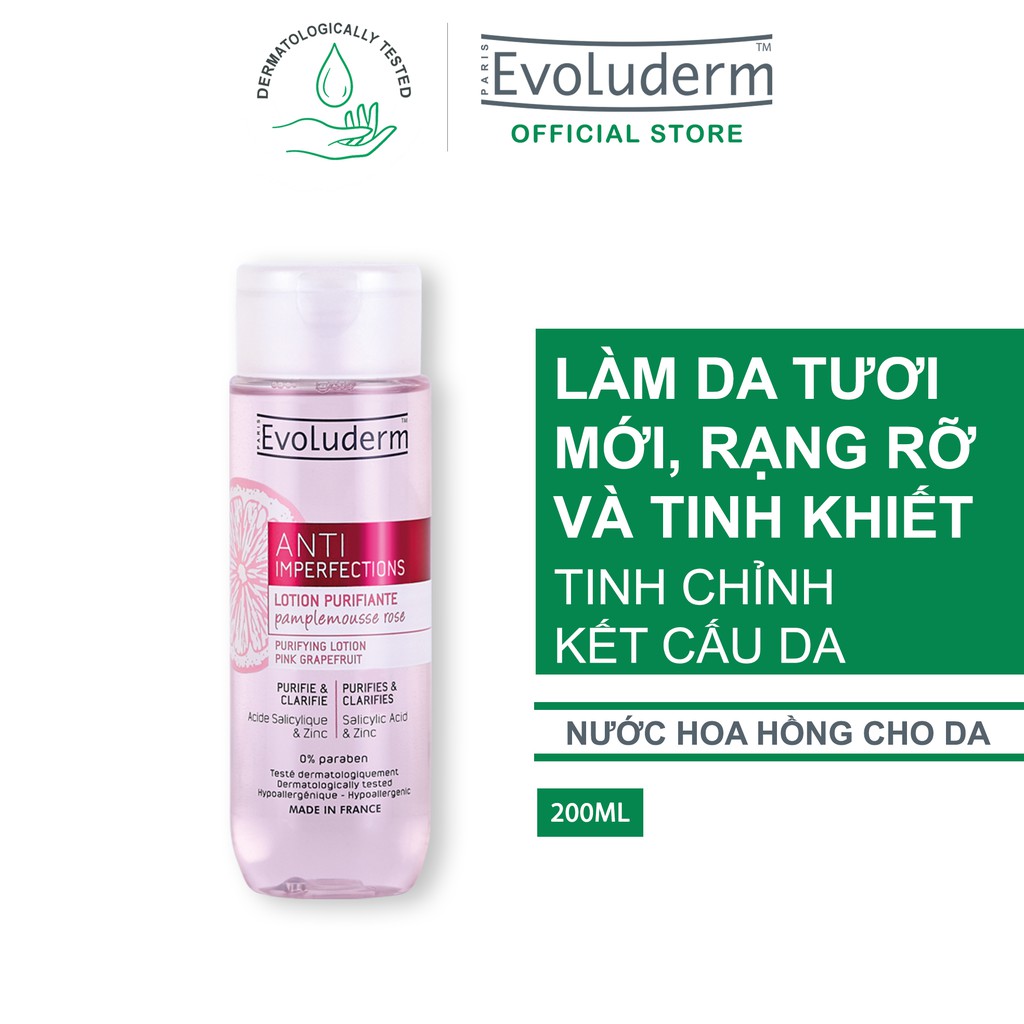 Nước Lotion cân bằng cho da giúp ngăn ngừa khuyết điểm chiết xuất bưởi hồng cho da nhờn và da mụn Evoluderm 200ml