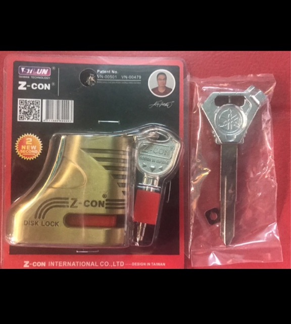 Combo ổ khoá đĩa xe máy Z-CON + phôi chìa khoá INOX xe EXCITER