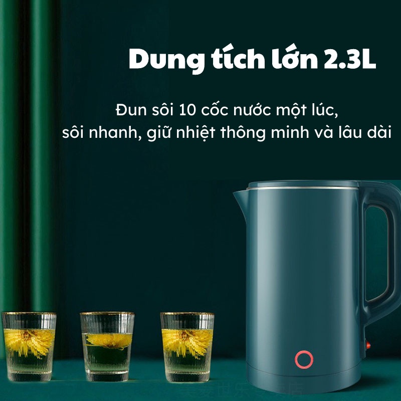 Ấm Nước Siêu Tốc Bình Đun Nước Siêu Nhanh 2 Lớp Giữ Nhiệt Thông Minh Không Gỉ Gia Dụng Hoàng Anh