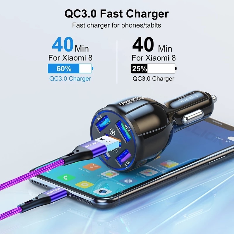 Tẩu Sạc Nhanh 5 Cổng Usb 15A Tương Thích Với Tất Cả iPhone Và Android Trên Xe Hơi