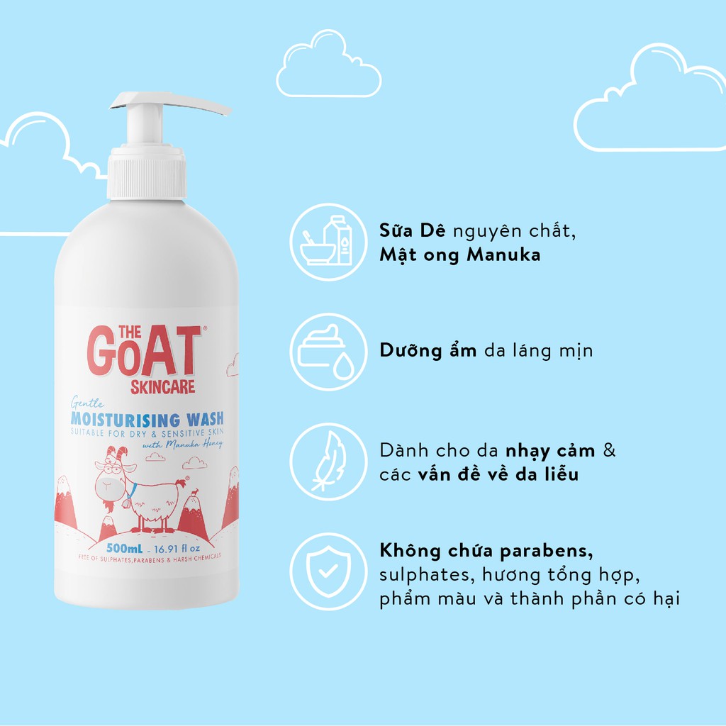 Sữa tắm dưỡng ẩm chiết xuất Sữa Dê tươi và Mật ong Manuka The Goat Skincare 250ml